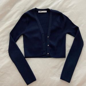 Zara Cropped Button Down - Navy